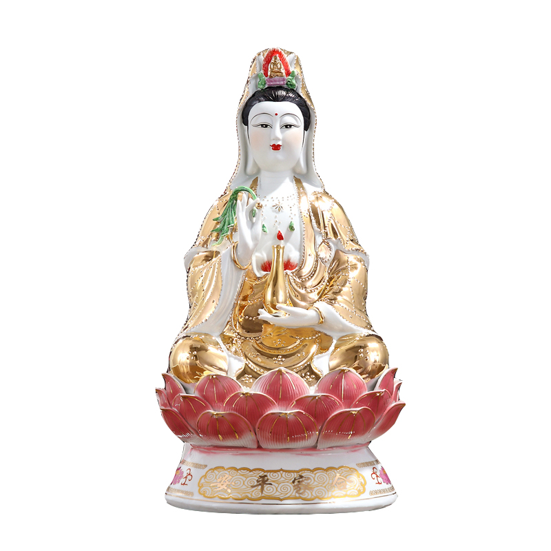 陶瓷金身南海观音佛像镇宅供奉家用坐莲观世音菩萨摆件吉祥保平安