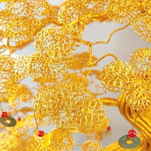 金色铜丝铝线摇钱树发财树摆件电视酒柜轻奢高档装饰乔迁新居开业