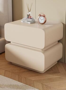 YOG奶油床头柜奢简约现卧代收小纳实木皮质家用新款轻室型安装床