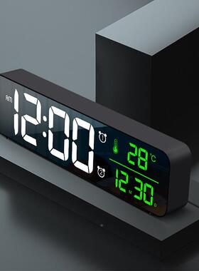 厂历家直销LE时D镜面闹钟电大屏子钟OVL学生头桌面挂墙床音乐万年