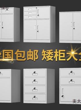 钢制矮柜办公文件柜铁矮皮台柜资料档案打印机储物柜锁带阳63631