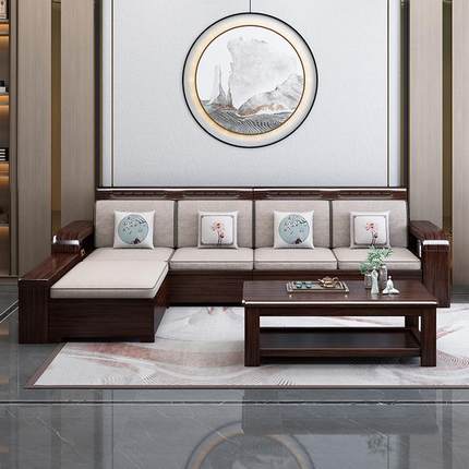 W紫金檀7实YS-沙发木木沙发冬夏两用新中式轻奢高靠客储物沙发现