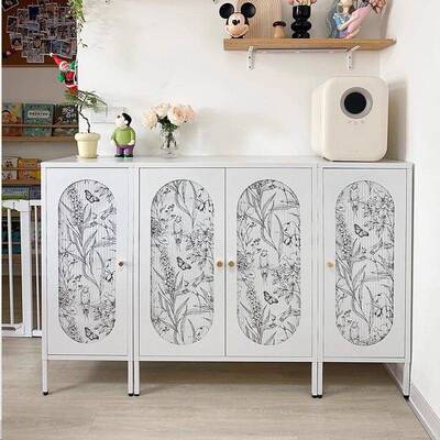 加厚轻奢艺餐铁柜边PUV柜家用双物开门橱房收纳茶水出租房阳台储