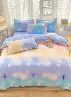 现货秒发清新厚植物羊YYZ绒磨毛四件套床单被套可裸睡加学生小宿