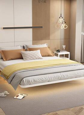 简约悬浮寓床1.51米.8意式WJP轻奢米无床头床架双人铁床公铁床架