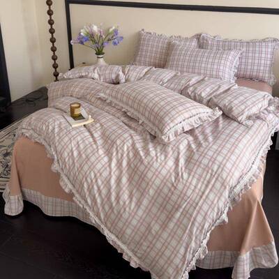 2.025新款韩版双层FKS纱四件1套5m床单四件套被200*套230安琪初恋