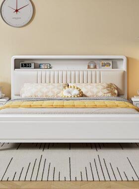 奶风胡桃VWK木白色油木床1.8双人主卧床1.5米实简约现代储M物床