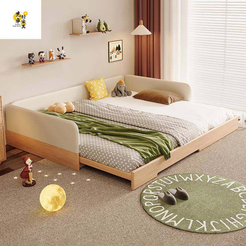 蒙氏儿童S34-1地台床护带栏抽拉实木拼接可伸缩床地板床透床气