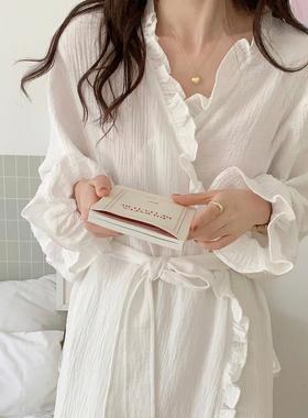 纱带2025秋季IQA新款女布浴袍开衫系舒适家居服带发圈美棉甜纱