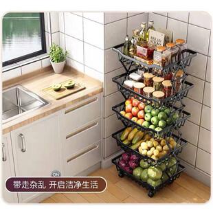 可折叠果蔬篮免打厨房置地蔬菜收可纳金属框架2052架移孔动水果篮