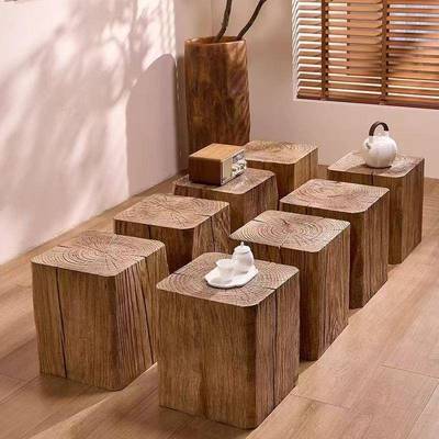 老树榆木木墩实木矮凳原DRR木子方墩形摆榆木花件架木桩桩厂家货