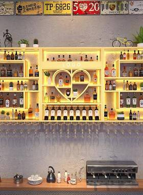 网红吧台酒柜墙壁式33738置挂物架工业风酒吧铁艺架展示创意靠红