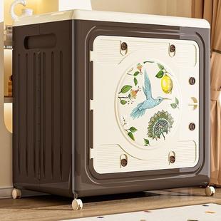 中古风翻盖储物柜子双开家门容纳衣服被子防尘收纳大量带轮询问客