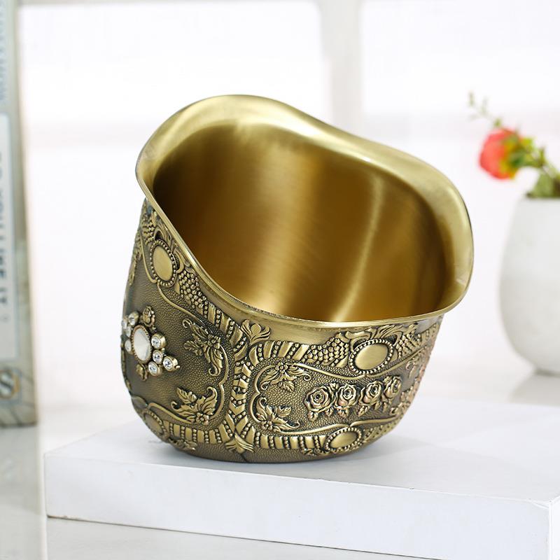 欧碗金属628复古斜口酒吧KT式V摆台家客厅用桌面收纳桶酒店垃圾桶