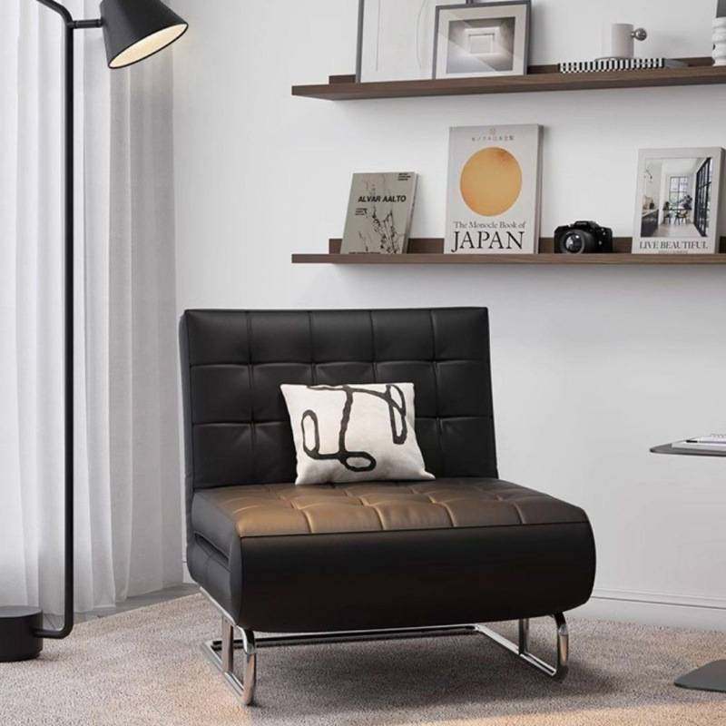 单人折叠两用休闲椅坐卧沙发床黑色沙发椅阳台躺椅复古奶油风家用