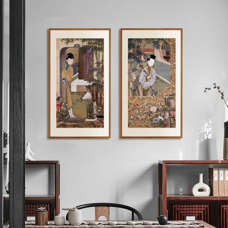 正二美人西洋发新中式雍玄十关装饰C179画倚门观竹书图房茶室实木