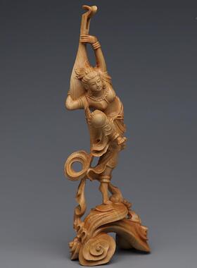 柏木雕飞公天ASO反弹美女摆件居家办崖古典琵琶仕女飞天乐技藏收