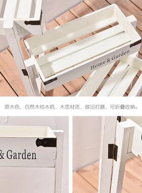 I复古做旧叠花物架客厅多LF75688SM层实木摆件阳台落地式阶梯多肉