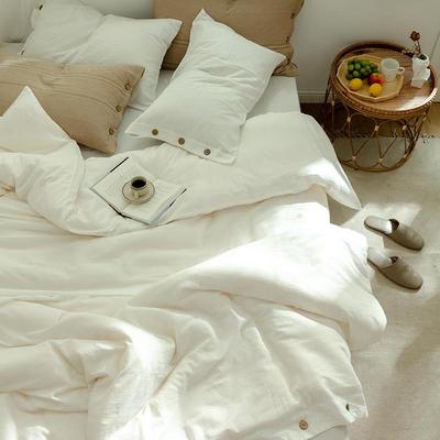 然A类全棉提水洗棉酒纯色四件套天花纽扣款民宿店白被HCZZ套床单