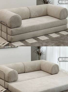 沙发床真空压缩布艺沙发复古灯芯绒小户型客厅可拆洗懒人折叠沙发