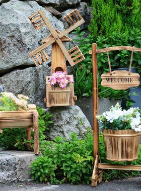 户外台11037庭院花花园装饰木制器摆件阳落地儿花架幼园造景道具