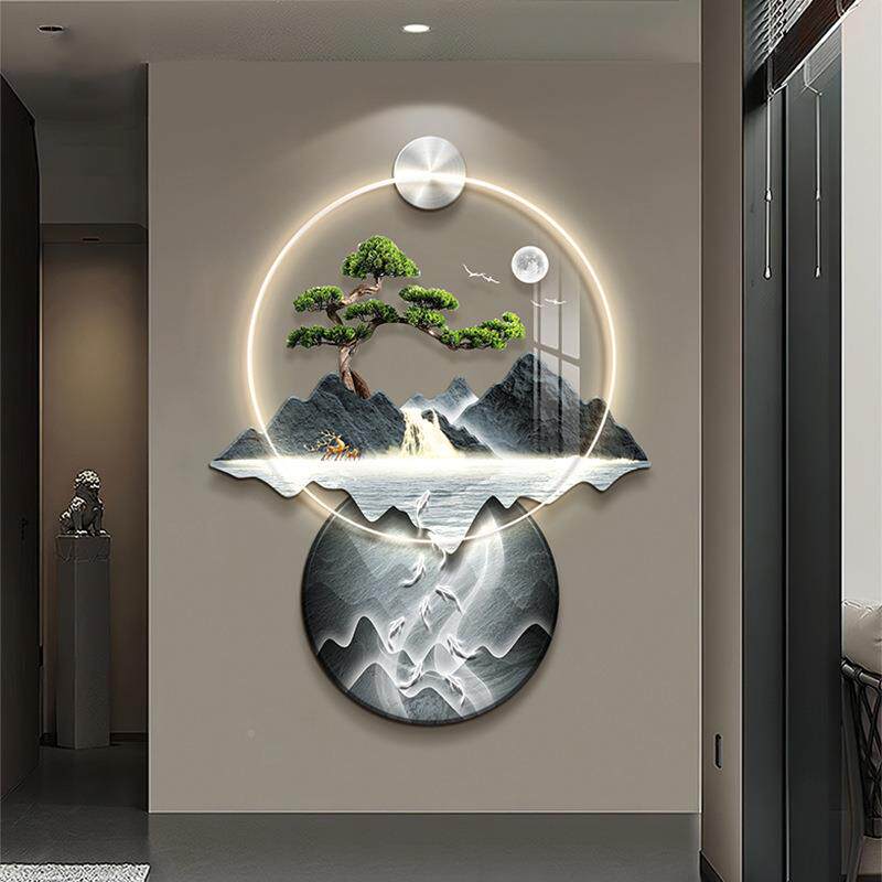新中式迎廊客松关装饰画鱼图入户玄走过九道led壁BYWC-202灯挂画
