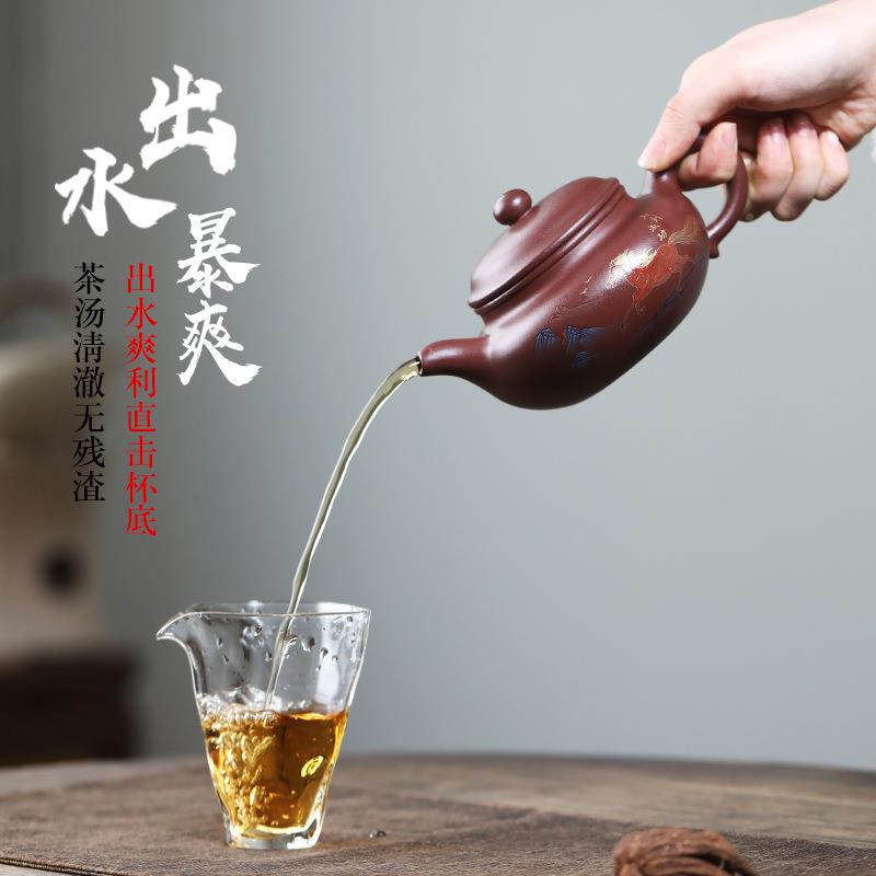 正马宗手工紫龙砂壶GWZS167花宜兴血砂贴仿古壶家用泡茶壶到成功