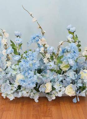 新款球蓝色礼场景仿装饰真花艺婚绢花MJF婚庆花路引道具酒店橱窗