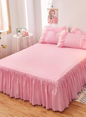 韩版亲肤磨毛层荷套叶边件床裙纯色蕾双丝边公主床单三四LLA50657