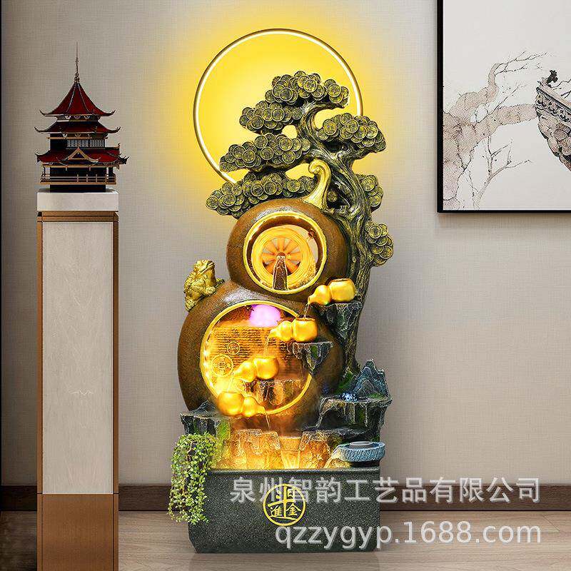 葫泉芦福禄喷水摆葫芦件地落客厅风水流轮加湿器办公室招财家居装