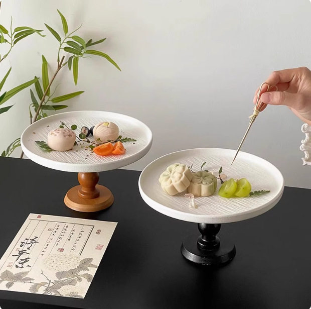简约轻奢实木高脚圆果盘