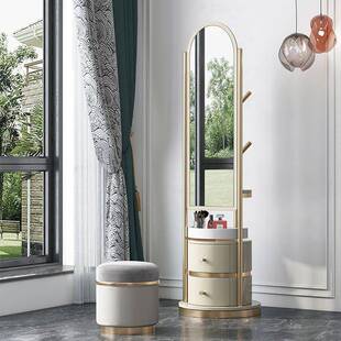 简奢室穿衣衣帽架家用全身镜挂衣架一体WAS卧收纳妆梳台旋镜转落