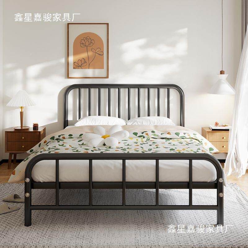 欧式铁艺厚床双人床加加固现单代简约床1.5人米COW出租屋宿舍铁架