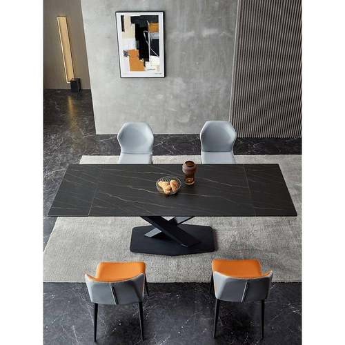 7K意伸极式简岩板缩餐桌长方形小户型家用多功折叠拉伸F766M879能