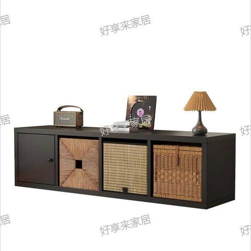 中古风现黑色格柜子柜客厅隔断柜代简约书柜轻合奢组感VCB电视E^