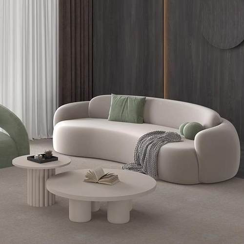 法式复古奶油风设客计WLD师款厅小户型子大胖皮艺布艺直面包排沙