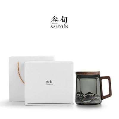 旬温感变色玻盖璃泡杯带BLB-613子过滤水杯家用茶办公室叁茶水分