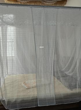 蚊帐家用免224新款安装白色加厚加门密双WMJ开卧室棉纱老式穿0杆