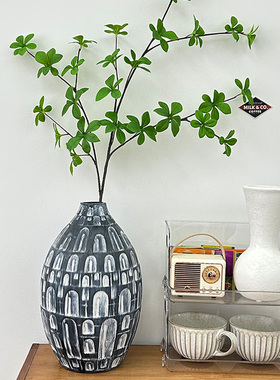 极简民宿软装装饰品插花仿真绿植高级感电视柜桌面陶瓷花瓶摆件