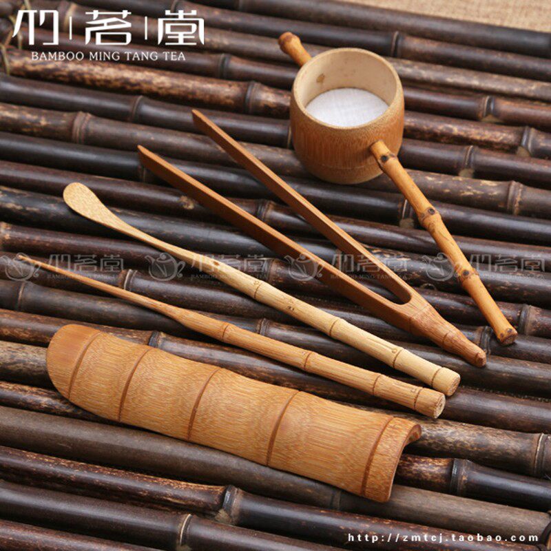 竹制碳化茶道六君子 茶则赏茶荷茶容茶具 竹茶铲茶勺茶针茶夹茶滤