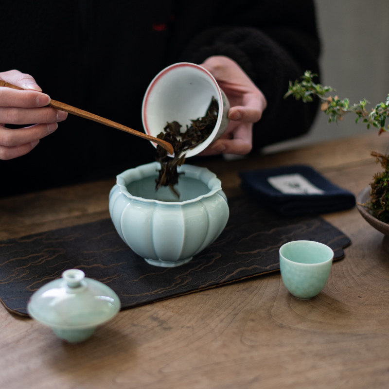 菱花建水家用陶瓷杯洗功夫茶具中式小号杯洗储水水盂茶道零配茶洗