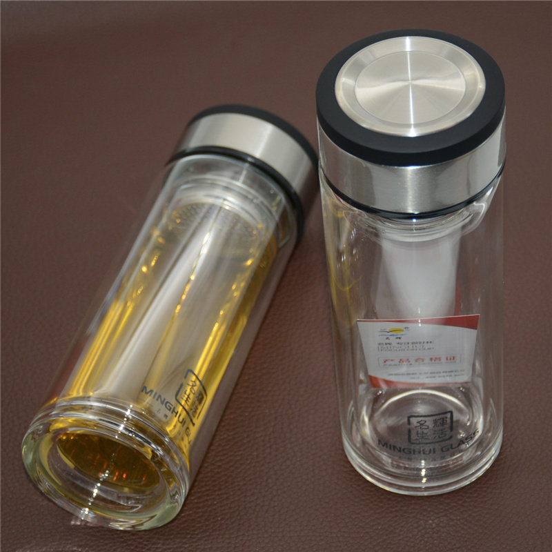 名辉双层玻璃杯便携带过滤加厚底过滤带盖泡茶商务办公水杯子定制