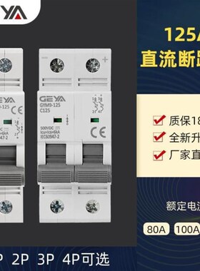 GEYA格亚GYM9小型直流断路器125A空气开关1P 2P 单汇流排过载保护