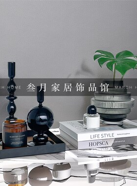 样板间茶几床头柜装饰品摆件家居软装花瓶书籍烛台托盘组合道具