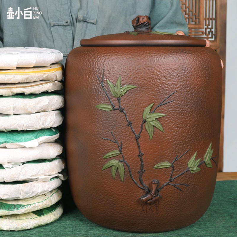 壶小白 云南建水紫陶茶叶罐锤纹小号 手工普洱茶存茶罐陶瓷密封