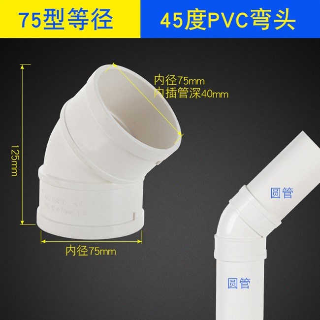 内外1105pvc75排水管插弯头下水束口承插弯头90度雨水接头