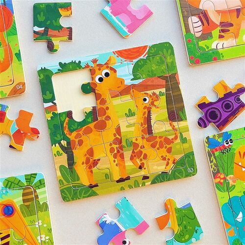 9片木质拼图儿童早教益智力开发玩具3-6岁宝宝动物交通拼板男女孩