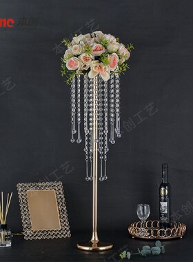热卖欧式浪漫婚庆水晶花架西餐主桌装饰摆件婚礼路引金属花架