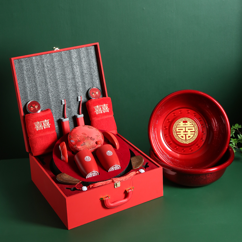 结婚洗漱用品礼盒装新婚红色牙刷杯子婚礼陪嫁一对刷牙杯牙杯