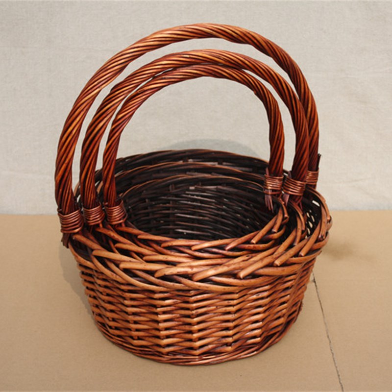 水果篮子手提藤编柳编圆形采摘礼品道具购物篮礼品篮送礼批 发